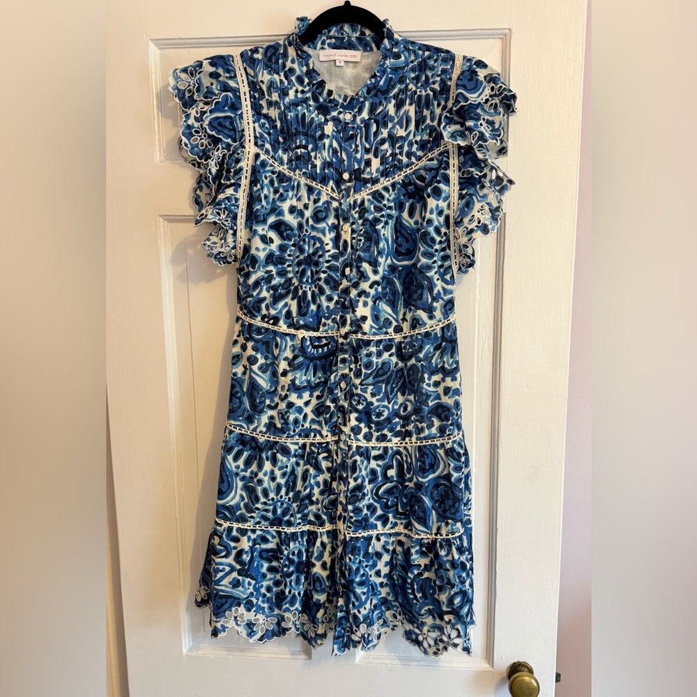 NWOT House of Harlow 1960 Blue & White Floral Abstract Print w Eyelet Detail, M